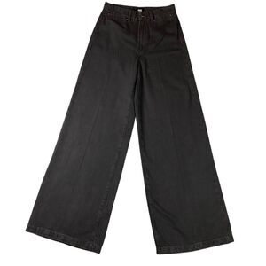 PAIGE Portia Wide Leg Jeans Sz 26 Architecture Black High Rise Denim (28x34)